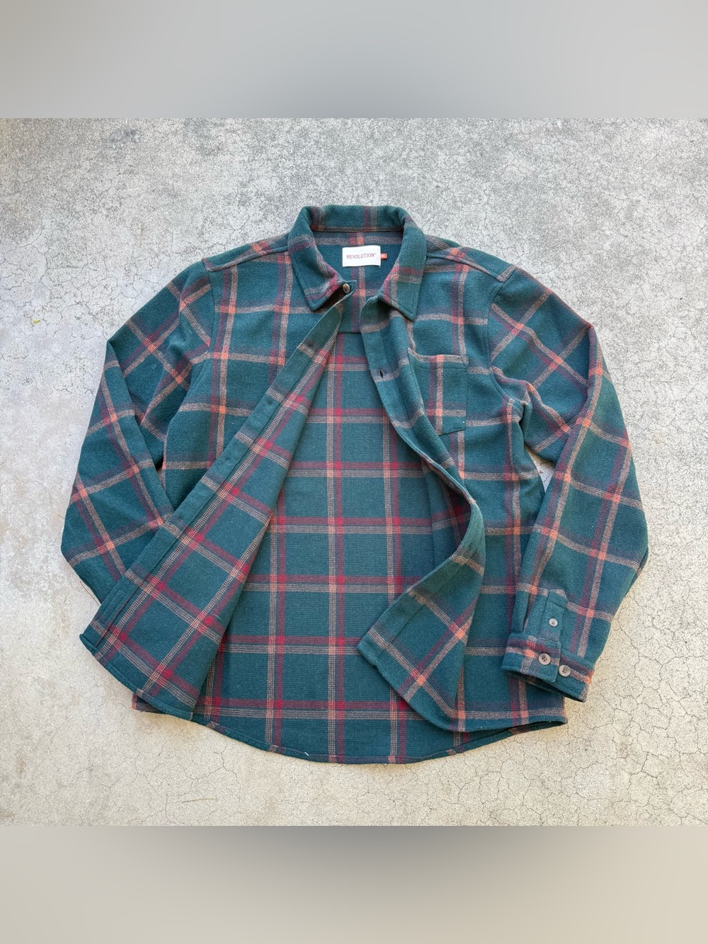 REVOLUTION Green, Red & Orange Plaid Flannel Shirt Size XXL